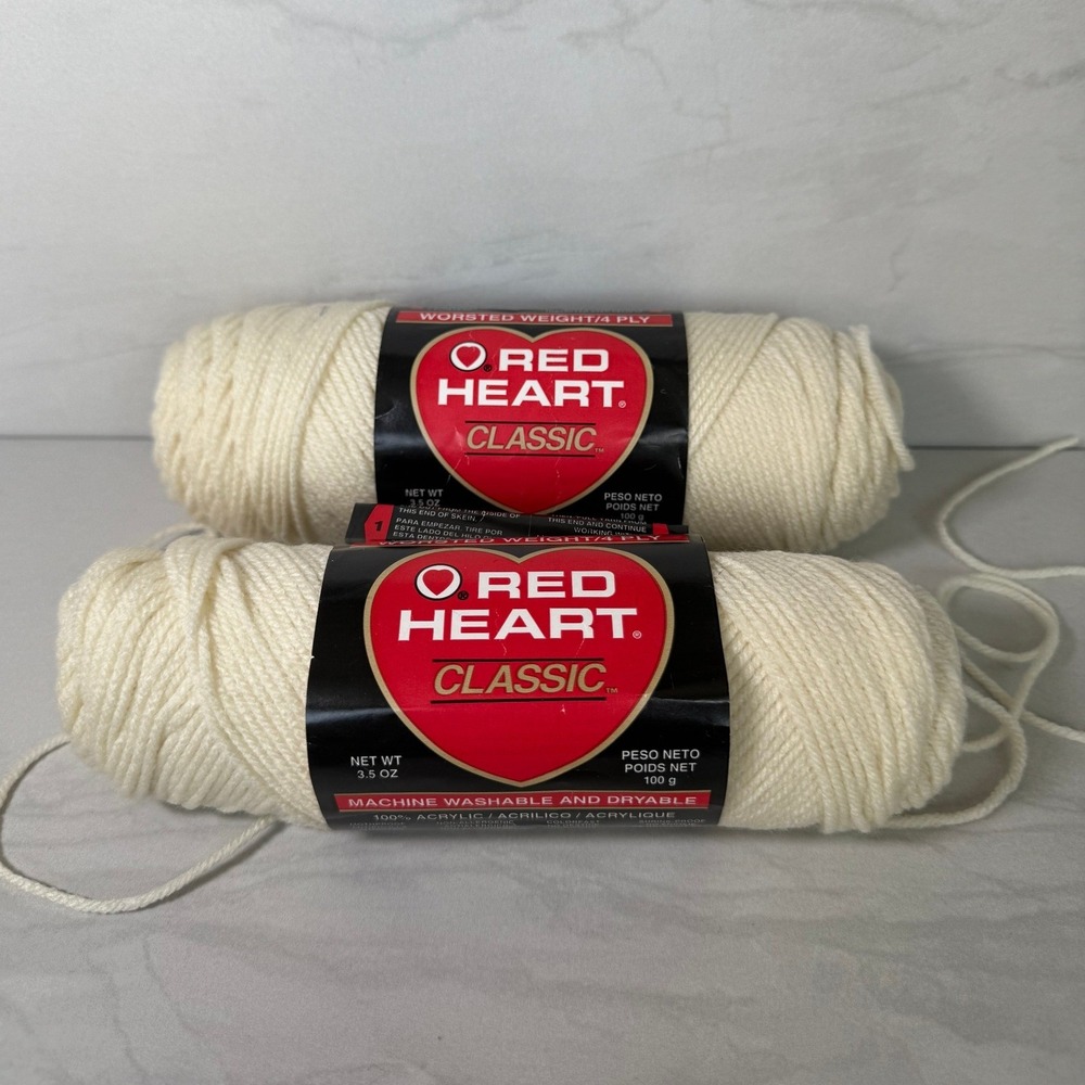 New Set of Red Heart Classic Yarn Eggshell #0111 Same Dye Lot 2ct 3.5oz‎ Skeins